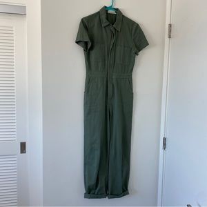Green utility short sleeve jumpsuit